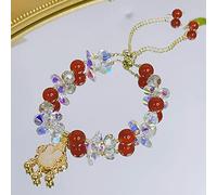 VDCVADKYE Wristband accessories, bracelets， Bracelet Red Agate Amethyst Crystal Bead With Gold Rabbit Charm Long Life Lock Adjustable
