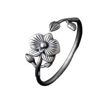 VDCVADKYE Wristband accessories, bracelets, S990 Sterling Silver Open Bangle Bracelet For Women With Lotus And Orchid Patterns 42g