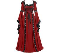 VDDTAGAM Gothic Halloween Costumes Vampire Dress Renaissance Skirt Witch Dress Halloween Costumes Woman Sexy Halloween Costumes for Women Medieval Costume Fairy Costume for Woman Hallo(red,XL)