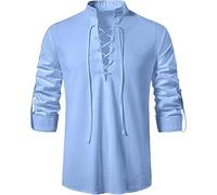 VDDTAGAM Grandad Collar Shirts for Men - Pirate & Vampire Costume Shirts - White, Green, Black (Light Blue, XL)
