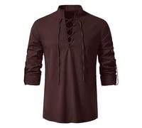 VDDTAGAM Linen Shirt Men Cotton Classic Lace Up Pirate Shirts Long Sleeve Casual Shirt Scottish Ghillie Shirt Medieval Vintage Costume