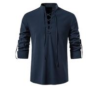 VDDTAGAM Linen Shirt Men Cotton Classic Lace Up Pirate Shirts Long Sleeve Casual Shirt Scottish Ghillie Shirt Medieval Vintage Costume
