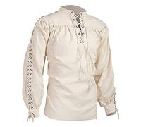 VDDTAGAM Men's Cotton Linen Shirt Classic Lace Up Pirate Shirts Long Sleeve Casual Shirt Medieval Vintage Victorian Halloween Costume