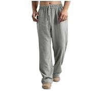 VDDTAGAM Mens Linen Trousers Casual Summer Elastic Beach Pants Loose Fit Waist Drawstring Trousers with Pockets Lightweight Yoga Pants with Pockets (Gray,S) VDD653