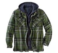 VDDTAGAM Mens Padded Shirts Lumberjack Hooded Flannel Check Jacket Thick Quilted Work Wear Warm Thermal Fleece Fur Lined Top Casual Coat Regular Fit with Pockets (Army Green,XL) VDD375