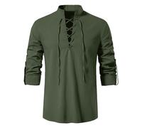 VDDTAGAM Pirate Shirt Grandad Shirts for Men Mens Tops Casual Smart Pirate Shirts Halloween Shirts for Men Viking Tunic Shirts for Men Pirate Costume Adult Men Khaki Shirt Viking Costu(Army Green,L)