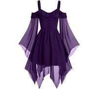 VDDTAGAM Renaissance Costume Women Medieval Gothic Dress Victorian Vampire Witch Plus Size Halloween Costume Cosplay Gown Dress (Purple,L) VDD492