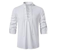 VDDTAGAM Ruffle Festival Shirt - Men's Halloween Vampire & Pirate Costume Shirts - Long Sleeve, White, S