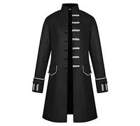 VDDTAGAM Steampunk Costume Men Trench Coat Costume Vampire Costume Pirate Coat Men Butler Costume Halloween Costume Men in Black Costume Men Halloween Costumes Adults Mens Steampunk Co(Black,XXL)