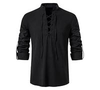 VDDTAGAM Viking Festival Shirt for Men - Halloween Costume, White Pirate Vampire Steampunk Shirt for Adults (Black, L)