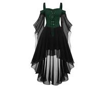 VDDTAGAM Women Witch Dress Renaissance Medieval Vampire Costume Halloween Cosplay Butterfly Sleeve Mesh Steampunk Gothic Dress (Green Black,3XL) VDD99
