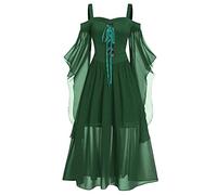 VDDTAGAM Womens Renaissance Costume Medieval Irish Cosplay Over Dress and Chemise Boho Set Gothic Halloween Gown Dress (Green,L) VDD147