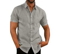 VDDTAGAM Work Shirts for Men Linen Shirts Men Shirts Long Sleeve Mens Shirts Long Sleeve Shirts for Men Cotton T Shirts for Men UK Short Sleeved Shirts for Men Adult Mens Grandad T Shi(Beige,S)