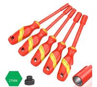 VDE 1000V Insulated Socket Wrench Set - Hexagonal Hand Tool for Electricians, Alloy Steel with TPE Insulation, Red Safety Color, 4-14 mm (12 Sizes)(6MM)