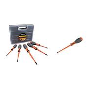 VDE Insulated Screwdriver Set, 5-Piece with Ergonomic Handles, VDE Approved, Klein Tools 32268INS, Orange & 100 mm VDE Insulated Screwdriver, 3.0 mm CAB Tip Klein Tools 32229INS, Orange