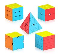 Vdealen Speed Cube Set, Magic Cube Pack of 2x2 3x3 4x4 Pyramid Skewb Stickerless Puzzle Cube Bundle, Christmas Birthday Party Toy Gifts for Kids Teens Adults (5 Pack)