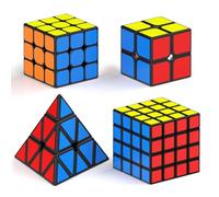 Vdealen Speed Cube Set, Magic Cube Pack of 2x2x2 3x3x3 4x4x4 Pyraminx Puzzle Cube, Birthday Party Christmas Stocking Fillers Gift for Kids Teens Adults(Bright Sticker)
