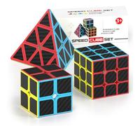 Vdealen Speed Cube Set, Magic Cube Pack of 2x2x2 3x3x3 Pyraminx Puzzle Cube, Birthday Party Christmas Stocking Fillers Gift for Kids Teens Adults(Carbon Fiber Sticker)