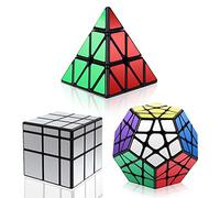 Vdealen Speed Cube Set, Magic Cube Pack of Mirror Pyramid Megaminx Puzzle Cube, Birthday Party Christmas Stocking Fillers Gift for Kids Teens Adults(Sliver cube set)