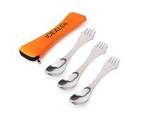 Vdealen Stainless Steel Spork's Extremely Strong Set, Fork & Knife Combo Utensil for Camping, 3-Pack, Curve with Serrated Edge On Fork