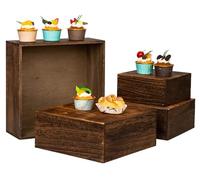 VDEHOM Vintage Brown Square Wooden Cake Stands For Display,Set Of 4 Wood Cupcake Stands Risers, 12 Inches Rustic Wood Crates For Wedding Cake Display, (Vintage Brown)