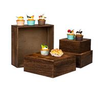 VDEHOM Vintage Brown Square Wooden Cake Stands For Display,Set Of 4 Wood Cupcake Stands Risers, 12 Inches Rustic Wood Crates For Wedding Cake Display, (Vintage Brown)