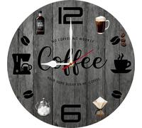 Vdenvileye 10inch Coffee Wall Clock Coffee Round Wooden Clocks Silent Non Ticking Clock Vintage Farmhouse Clocks for Office Home Living Room Bedroom Bathroom Kitchen Decor