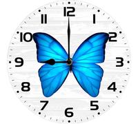 Vdenvileye 25 CM Blue Butterfly Wall Clock Butterflies Monarch Home Decor for Kitchen Dining Room Non-Ticking Battery Operated Wall Wood Clock for Bedroom Office Kitchen