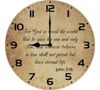 Vdenvileye 25 CM John 3:16 Wall Clock God So Loved The World That He Gave His One And Only Son Religious Quotes Jesus Wall Clock Silent Non Ticking Birthday Housewarming Gift