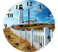 Vdenvileye 25cm Nautical Lighthouse Wall Clock Beach Theme Coast Bathroom Decor Wooden Round Battery Powered Silent Non-Tick Seagull Wall Clock for Living Room Kitchen Bedroom