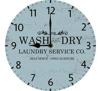 Vdenvileye 25x25 CM Laundry Room Decor Wall Clock, Funny Laundry Wooden Sign, Open 24 Hrs Wash Dry Fold Repeat, Bathroom Wooden Hanging Decoration, Silent Battery Operated Non Ticking