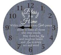 Vdenvileye 25x25 CM Silent Wall Clocks Bless This Home Wall Clock, House Blessing Clock for Family Room, Christian Housewarming Gifts for New Home, Farmhouse Positive Saying Quotes Decor