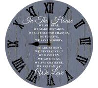 Vdenvileye 25x25 CM Silent Wall Clocks House Rules Wall Clock, In This House Wooden Clock, Inspirational Family Quote Wall Decor for Family Room, Housewarming Gift New Home Decorations