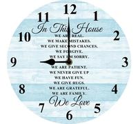 Vdenvileye 25x25 CM Silent Wall Clocks House Rules Wall Clock, In This House Wooden Clock, Inspirational Family Quote Wall Decor for Family Room, Housewarming Gift New Home Decorations