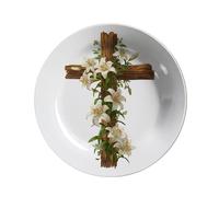 Vdenvileye 26.5cm Melamine Decorative Plate (Includes Metal Hanging Hook) Cross Motif Wall Art Decor Home Accent Rustic-Style Wall-Mounted Display Tray Gift for Christians (Style 10)