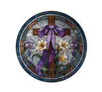 Vdenvileye 26.5cm Melamine Decorative Plate (Includes Metal Hanging Hook) Cross Motif Wall Art Decor Home Accent Rustic-Style Wall-Mounted Display Tray Gift for Christians (Style 2)