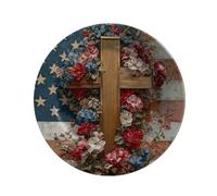 Vdenvileye 26.5cm Melamine Decorative Plate (Includes Metal Hanging Hook) Cross Motif Wall Art Decor Home Accent Rustic-Style Wall-Mounted Display Tray Gift for Christians (Style 12)