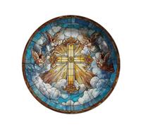 Vdenvileye 26.5cm Melamine Decorative Plate (Includes Metal Hanging Hook) Cross Motif Wall Art Decor Home Accent Rustic-Style Wall-Mounted Display Tray Gift for Christians (Style 4)