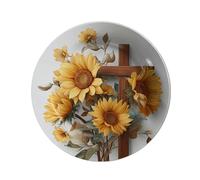 Vdenvileye 26.5cm Melamine Decorative Plate (Includes Metal Hanging Hook) Cross Motif Wall Art Decor Home Accent Rustic-Style Wall-Mounted Display Tray Gift for Christians (Style 14)
