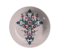 Vdenvileye 26.5cm Melamine Decorative Plate (Includes Metal Hanging Hook) Cross Motif Wall Art Decor Home Accent Rustic-Style Wall-Mounted Display Tray Gift for Christians (Style 6)