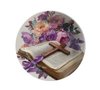 Vdenvileye 26.5cm Melamine Decorative Plate (Includes Metal Hanging Hook) Cross Motif Wall Art Decor Home Accent Rustic-Style Wall-Mounted Display Tray Gift for Christians (Style 15)