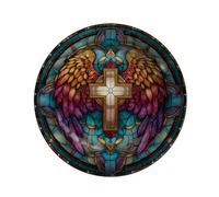 Vdenvileye 26.5cm Melamine Decorative Plate (Includes Metal Hanging Hook) Cross Motif Wall Art Decor Home Accent Rustic-Style Wall-Mounted Display Tray Gift for Christians (Style 3)