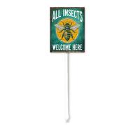 Vdenvileye All Insects Welcome Here Yard Sign with Stake 11.5x15cm Rustproof Aluminum Lawn Decorations Sign for Outdoor Road Street Garden Decor