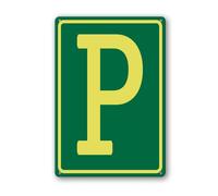 Vdenvileye Aluminum Letter Signs P 14×20cm Metal Letters Parking Space Letter Sign Garden/Gate/Mailbox Metal Letter Wall Decor for Yard Backyard Patio Porch [Green Background Yellow Letters]