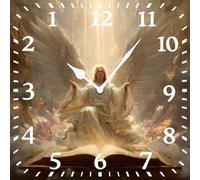 Vdenvileye Angel Clock 25cm Wooden Square Modern Art Wall Clock Silent No Tick Battery Powered for Bedroom Kitchen Living Room Bathroom Wall Decoration (Style 2)