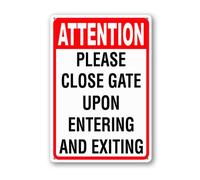 Vdenvileye Attention Please Close Gate Upon Entering and Exiting Sign 30×40cm Sturdy Aluminum Metal Signs Rust Free Metal Wall Decor for Yard Backyard Patio Porch