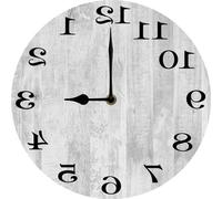 Vdenvileye Backwards Wall Clock Retirement Gift Reverse Wooden Clock for Home Kitchen Bedroom Garage Wall Decoration 25x25 CM Silent Non Ticking Battery Operated Farmhouse Decor