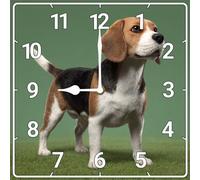 Vdenvileye Beagle Wall Clock 25cm Wooden Square Modern Minimalist Clock Silent No-Tick Battery Powered for Farmhouse Bathroom Bedroom Living Room Kitchen Wall Decoration