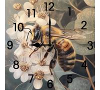 Vdenvileye Bee Clock Square Wooden Wall Clock Home Decor Silent No Tick Battery Powered for Farmhouse Kitchen Bathroom Living Room 25cm