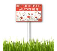Vdenvileye Bees Butterflies Welcome Here Yard Sign with Stakes 20x30cm Sturdy Aluminum Yard Signs Rust Free Fade Resistant Metal Signs for Outdoor Use Easy to Install